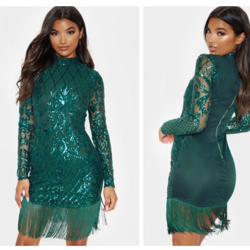 PLT GREEN DRESS WITH TASSELS